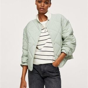 Mango Ultralight Jacket Sage Green Mint Snap Front Quilted Puffer Medium New